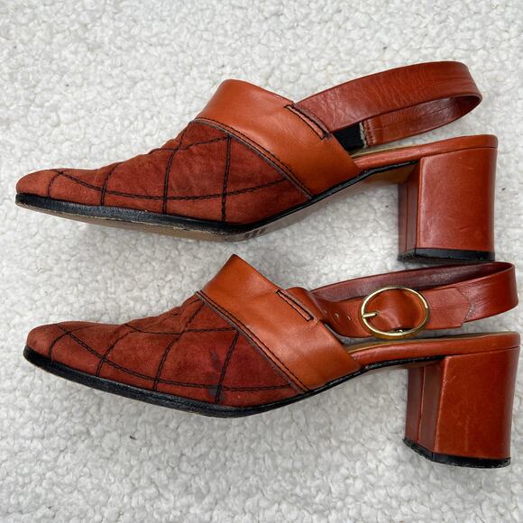 Van Eli Europa Leather Rust Sling Back Heels 7 - Picture 6 of 10